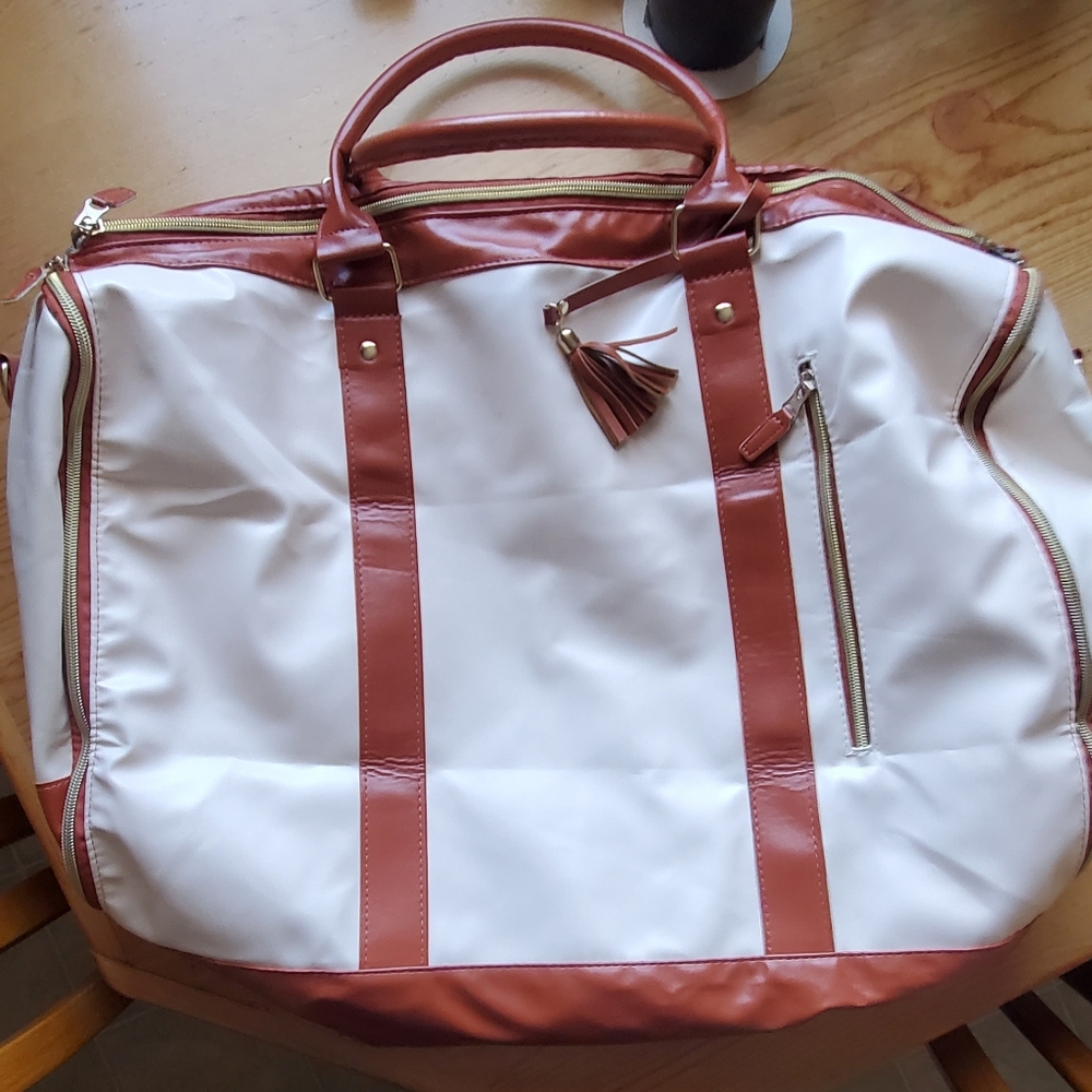 Stylish White and Brown Garment Tote Bag